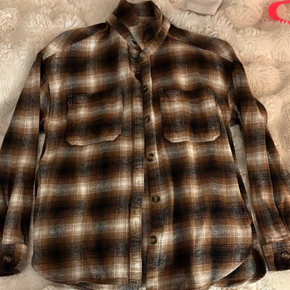 Hollister Men's Brown and Black Plaid Shirt